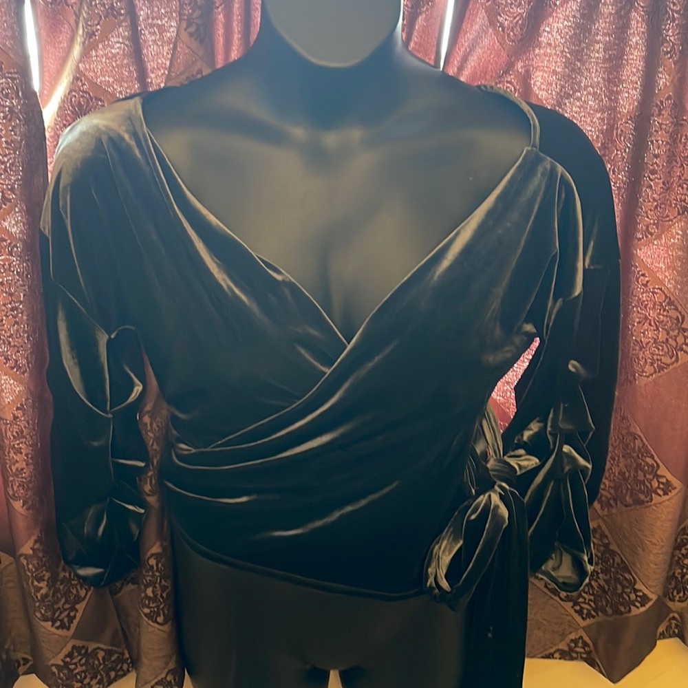 Grey velour wrap blouse